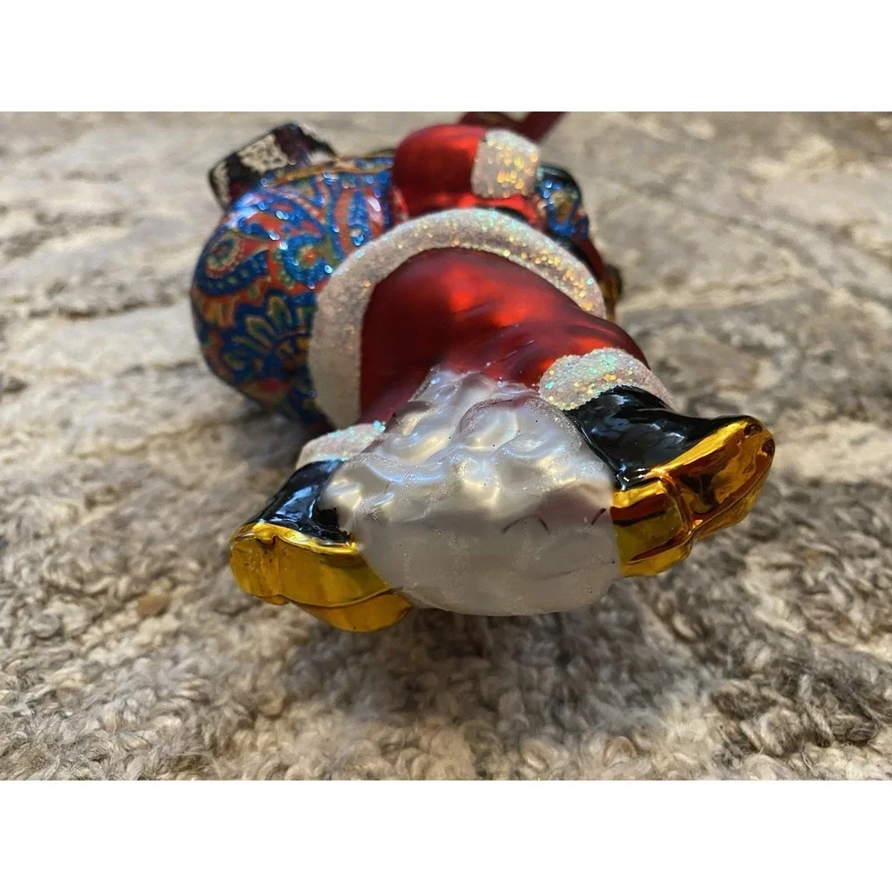 Radko Vera Bradley Santa Claus Floral Gift & Bag Christmas Ornament Rare Glass